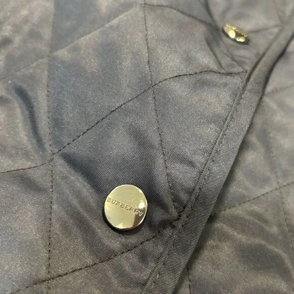 BURBERRY London Navy Blue Quilted Check Lined Jacket
